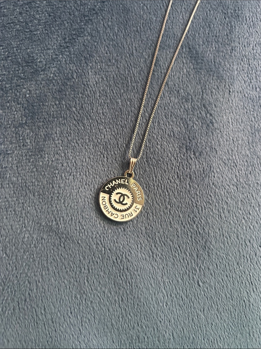 Chanel Silver-Tone Black Enamel Circle Pendant Necklace